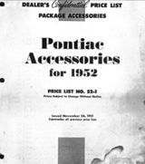 1952 Pontiac Accessories - Price List 52-1